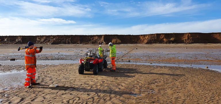 Seismic Reflection survey undertaken on a beach