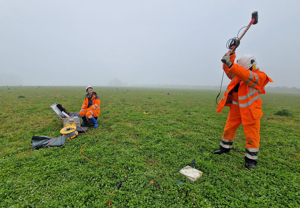 example of a team undertaking a seismic refraction survey